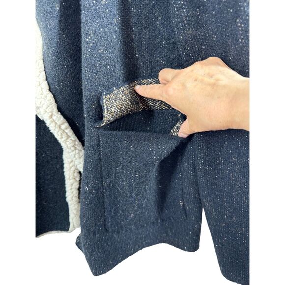 ZARA Knit Black Long Sleeve Faux Sherpa Collared Sweater Size L Open Pockets - Picture 11 of 13